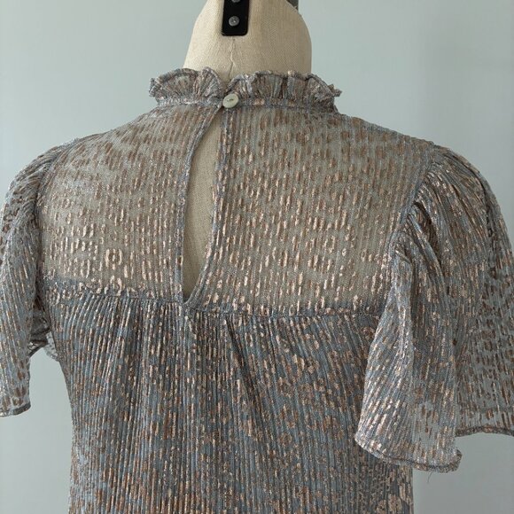 Anthropologie Silver Textured Cap Sleeve Flowy Maxi Dress - Picture 7 of 11